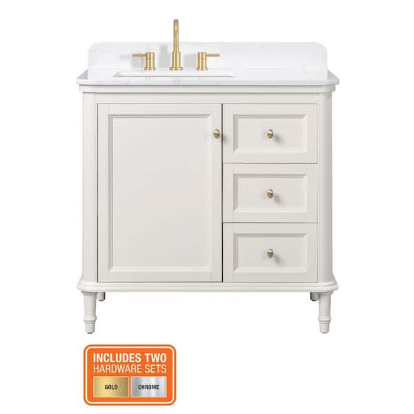 Cliveden 36 in. Single Sink Freestanding Cameo White Bath Vanity with Volakas Engineered Stone Top (Assembled)
