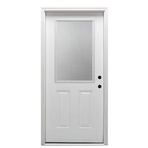 36 in. x 80 in. Left-Hand Inswing 1/2-Lite Clear 2-Panel Primed Fiberglass Smooth Prehung Front Door on 6-9/16 in. Frame