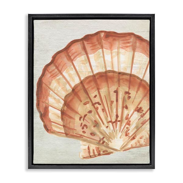 Stupell Industries Clam Shell in Beige by June Erica Vess Black Floater Frame Coastal Graphic Art Print 21 in. x 17 in.