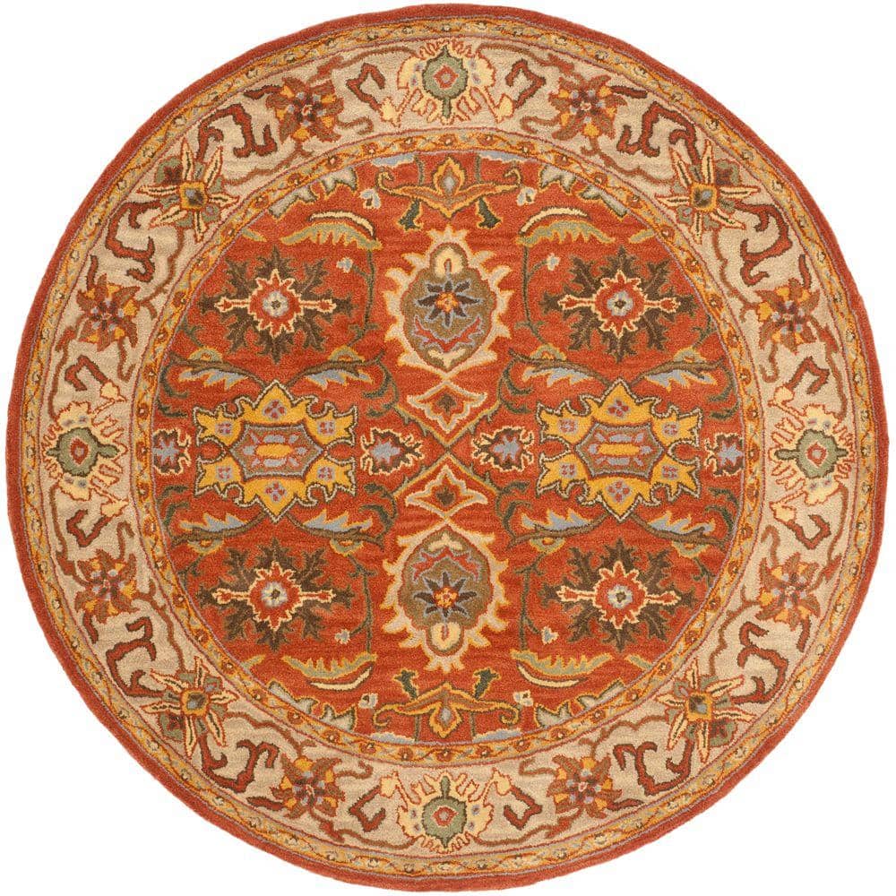 Hand-Tufted Round Rust and Beige Wool Area Rug