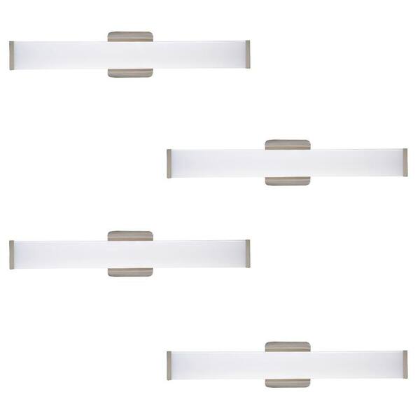 Hampton Bay Grantham 24 in. Brushed Nickel LED Vanity Light Bar Bathroom Lighting Adjustable Color Warm White to Daylight (4-Pack)