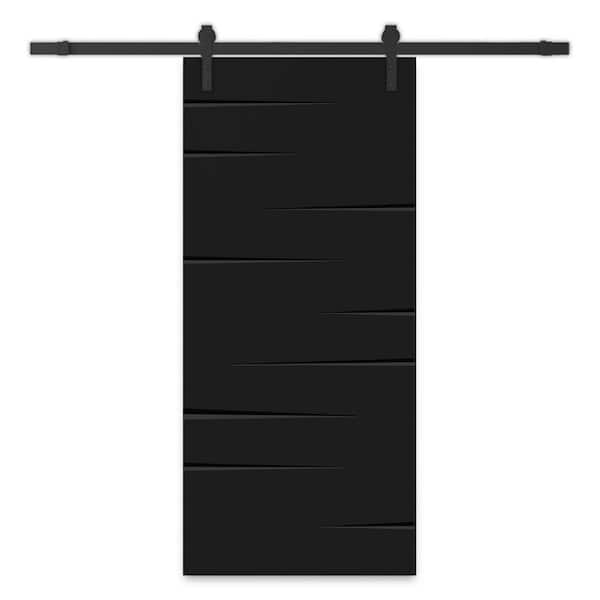 CALHOME 24 in. x 84 in. Black Painted Composite MDF Paneled Interior Sliding Barn Door with Hardware Kit