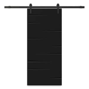 36 in. x 96 in. Black Stained Composite MDF Paneled Interior Sliding Barn Door with Hardware Kit