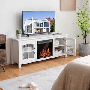58 in. Freestanding Electric Fireplace TV Stand for TVs Up to 65 in. with 1400-Watt in White