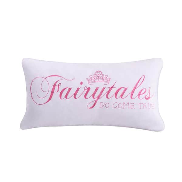 LEVTEX HOME Bella Pink "Fairytales Do Come True" Embroidered 24 in. x 12 in. Throw Pillow