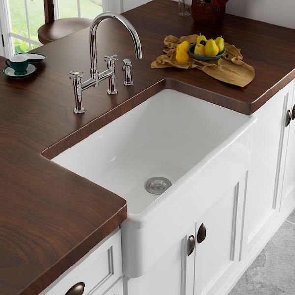 Erid White Ceramic 33 In Single, White Kitchen Farm Sink