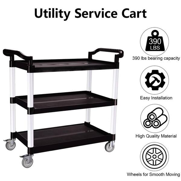 Husky Service Cart 2-Tier Plastic 4-Wheeled 500 lb. Capacity Black