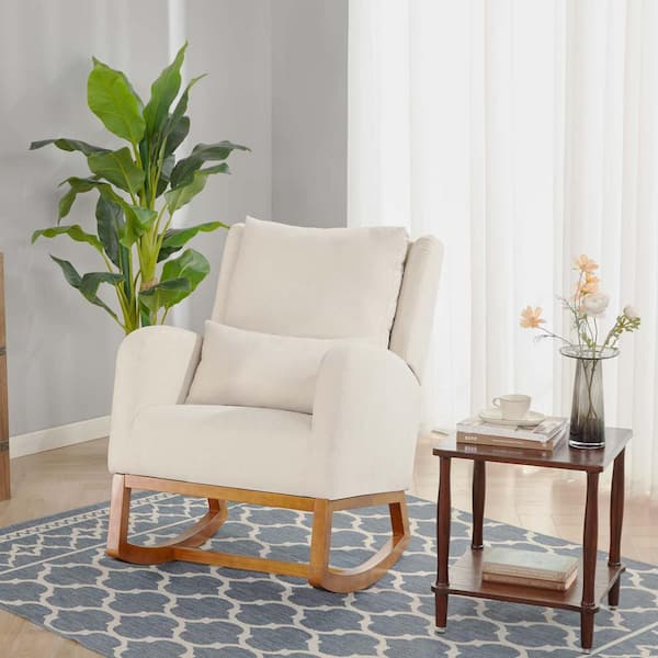 wetiny Beige Rocking Chair with 2 Side Pockets