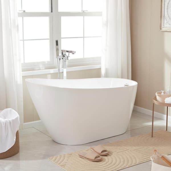 Bourges 55 in. Acrylic Flatbottom Soaking Bathtub in White/Brushed Nickel