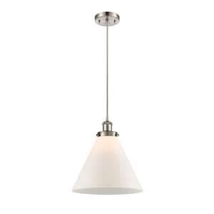 Cone 1-Light Brushed Satin Nickel Shaded Pendant Light with Matte White Glass Shade