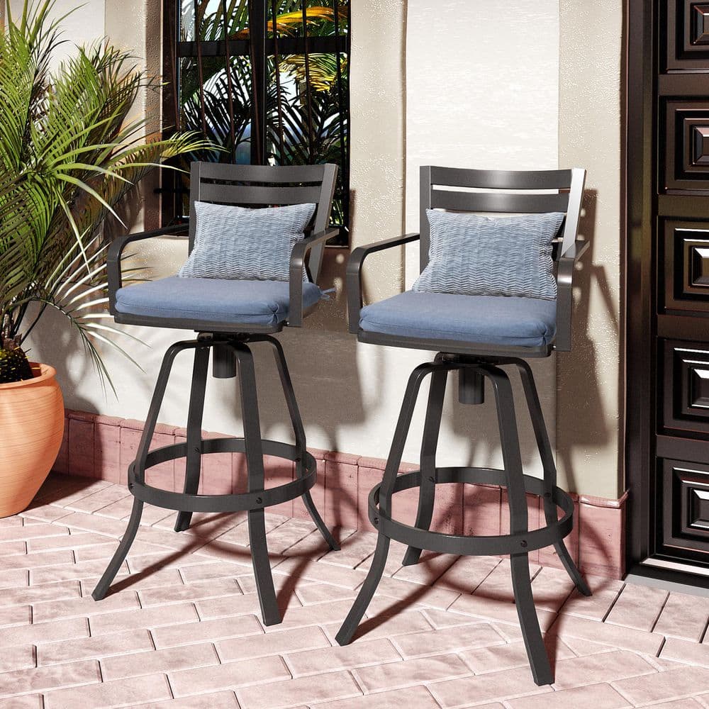 Swivel Cast Aluminum Outdoor Bar Stool Chairs with Sunbrella Spectrum Denim Blue Cushion and Armrest (2-Pack) price history on PriceWatchPro