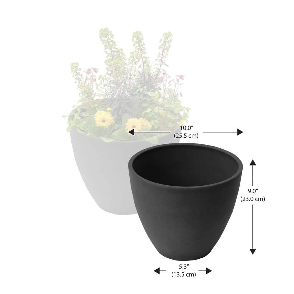 Spun Charcoal Small Round Composite Resin Planters, 2 Pack
