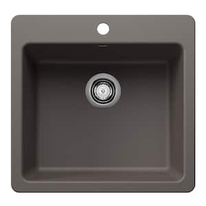 Liven SILGRANIT 21.25 in. Drop-In/Undermount Single Bowl Granite Composite Kitchen Sink in Volcano Gray