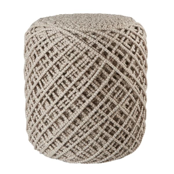 Unbranded Lykke Solid Taupe 16 in. x 16 in. x 18 in. Indoor and Outdoor Cylinder Pouf