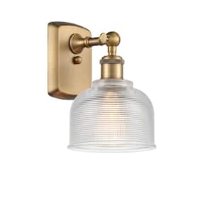 Dayton 5.5 in. 1-Light Brushed Brass Wall Sconce with Clear Glass Shade