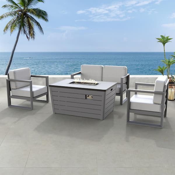 BALKENE HOME Bellair 4-Piece Aluminum Patio Conversation Set with White Cushions