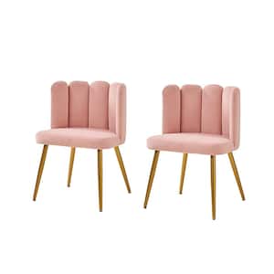 Elena Pink Contemporary Upholstered Side Chair with Tufted Back and Metal Legs (Set of 2)