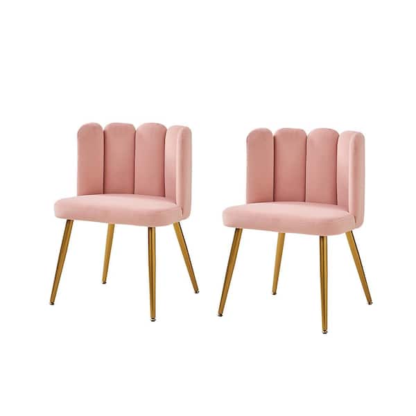 JAYDEN CREATION Elena Pink Contemporary Upholstered Side Chair with Tufted Back and Metal Legs (Set of 2)