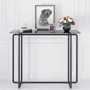 34.65 in. Black Rectangle Single Layer Tempered Glass Rectangular Console Table
