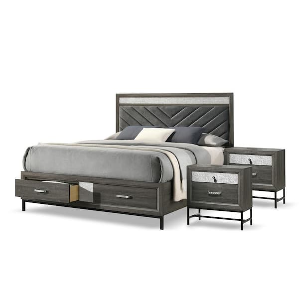 Vurenn 3-Piece Gray Engineered Wood Full Bedroom Set