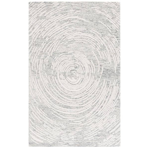 Abstract 9 ft. x 12 ft. Gray/Ivory Abstract Swirl Area Rug