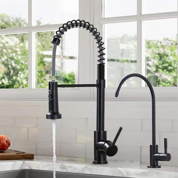 Single Handle Pull-Down Sprayer Kitchen Faucet, Kitchen Faucet with Direct Drinking Water Faucet in Oil Rubbed Bronze