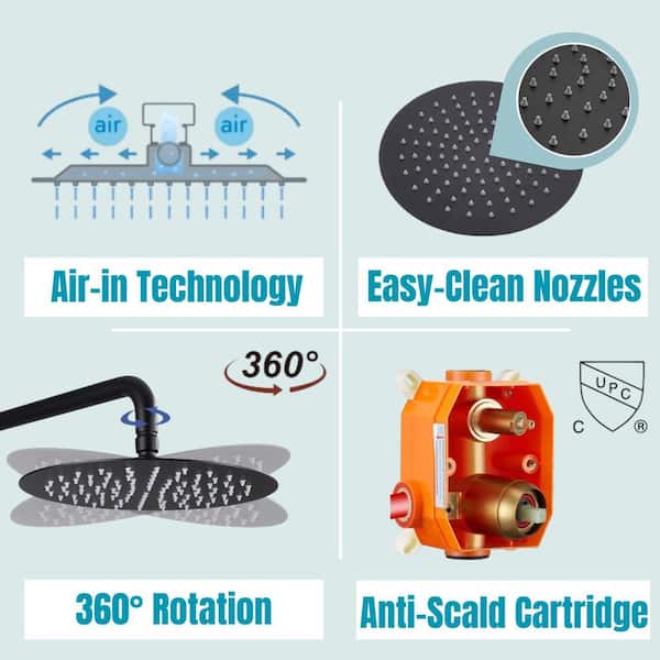 1-Spray 10 in. Wall Mount Fixed and Handheld Dual Shower Head 2.5 GPM in Matte Black