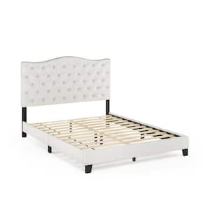 Lille White Linen Queen Tufted Bed Frame