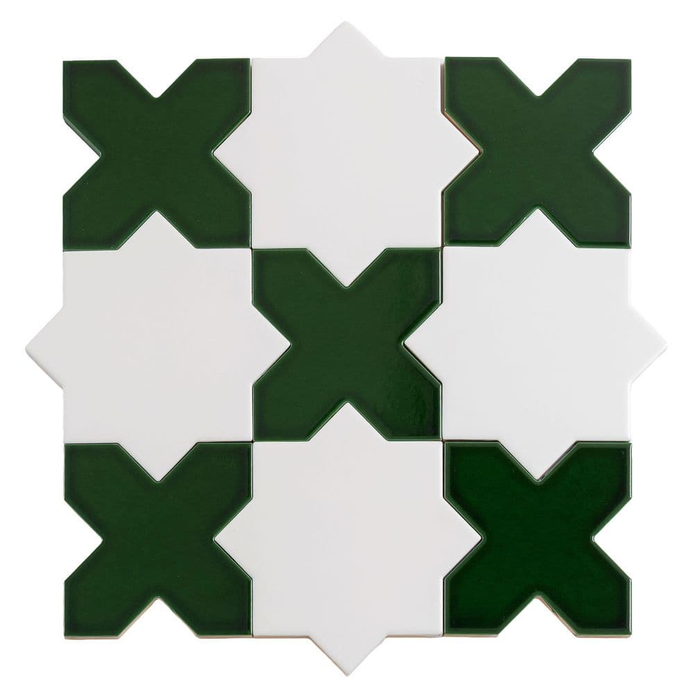 Siena 5.4 in. x 5.4 in. Pearl White Star Dark Green Cross Glossy Ceramic Wall Floor Tile (10.76 sq. ft./case, 54 Pack) price history on PriceWatchPro