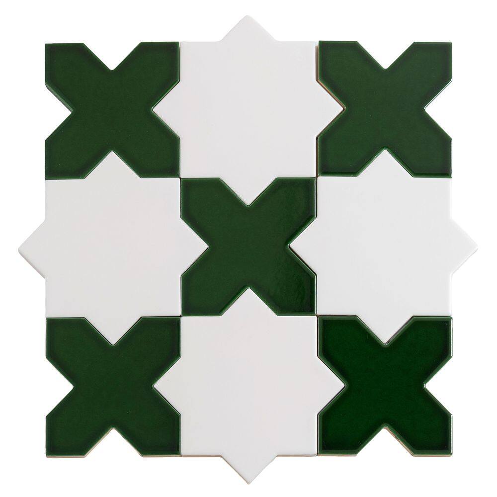 Siena 5.4 in. x 5.4 in. Pearl White Star with Dark Green Cross Glossy Ceramic Wall and Floor Sample Tile (0.4 sq. ft.) price history on PriceWatchPro