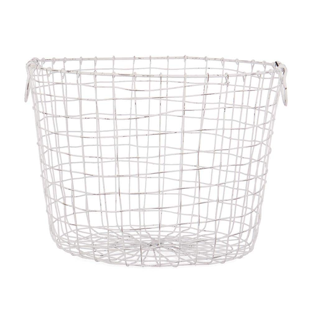Bindle & Brass 13.75 in. Antique White Wire Basket With HandlesBBD