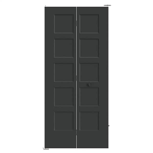 Masonite 36 in. x 80 in. 5-Panel Bayshore Hollow Core Jet Black Molded Composite Bi-Fold Door