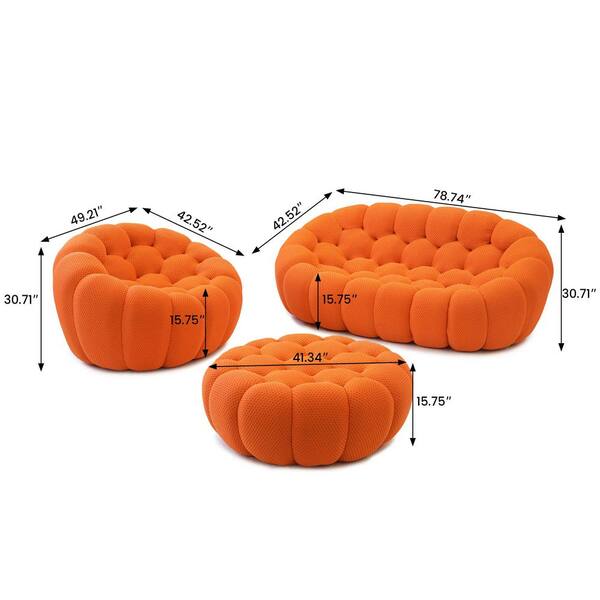 Magic Home (3-Piece) Bubble Sofa, 78 in. Orange Mesh Fabric