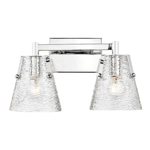 Analia 16.5 in. 2 Light Chrome Vanity Light with Clear Ribbed Glass Shade with No Bulbs Included