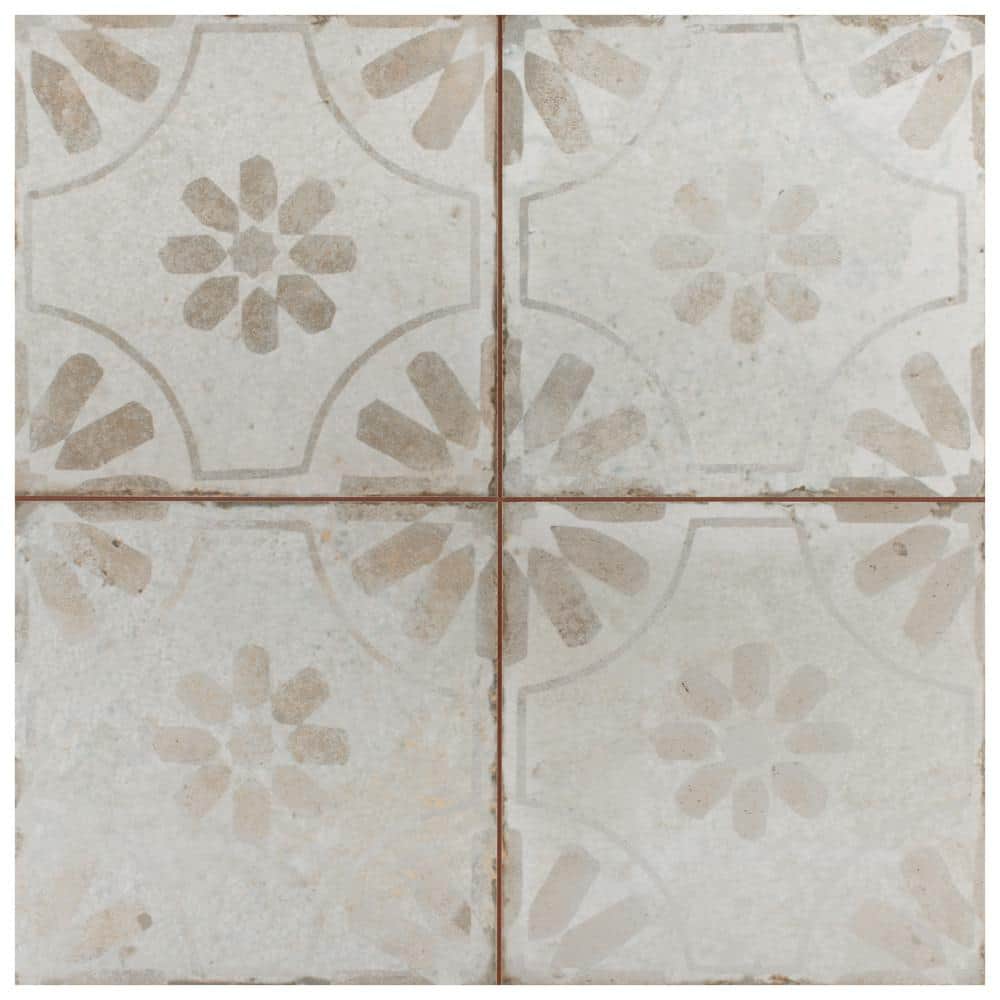 Rustic Farmhouse Floral Motif 17.63" Ceramic Floor & Wall Tile
