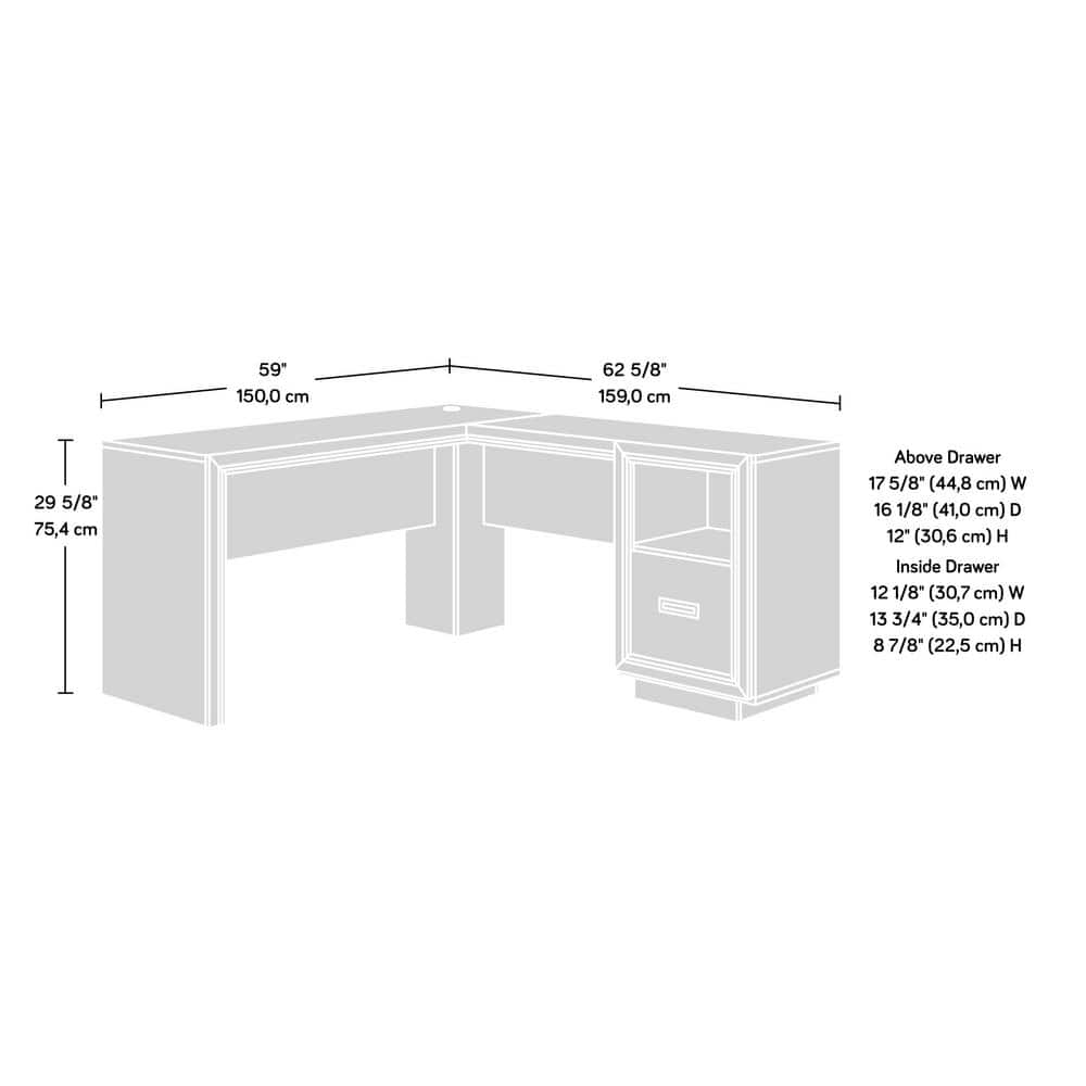 Gray Ashen Oak L-Shaped Computer Desk with Drawer and Filing Cabinet