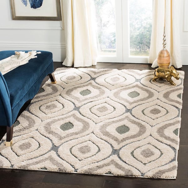 Florida Shag Cream/Light Blue 7 ft. x 7 ft. Square Geometric Area Rug