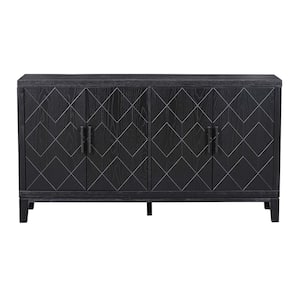 60 in. W x 16 in. D x 33 in. H Black Freestanding Linen Cabinet with 4-Doors and 1 Shelf for Bathroom