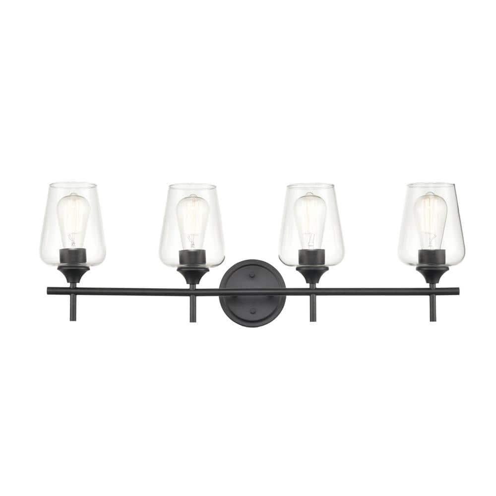 Ashford Matte Black 4-Light Vanity Fixture with Glass Shades