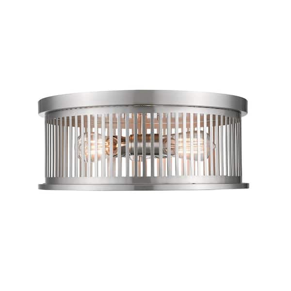 Unbranded Camellia 16 in. 3-Light Brushed Nickel Flush Mount Light with Brushed Nickel Steel Shade with No Bulbs Included