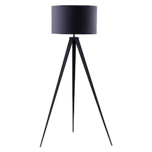 Romanza 21.65 in. dia. x 61.81 in. H Gray Tripod Floor Lamp with Gray Faux Linen Drum Shade