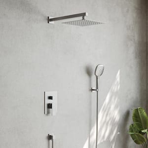 3-Spray Patterns with  10 in. Wall Mount Dual Shower Heads with Handheld in Brushed Nickel (Valve Included)