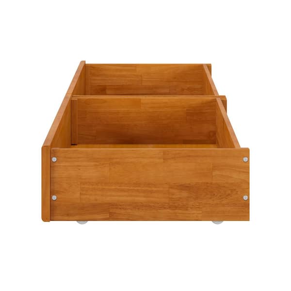 Light Toffee Natural Bronze Mid-Century Modern Solid Wood Twin-Full Under Bed Storage Drawers
