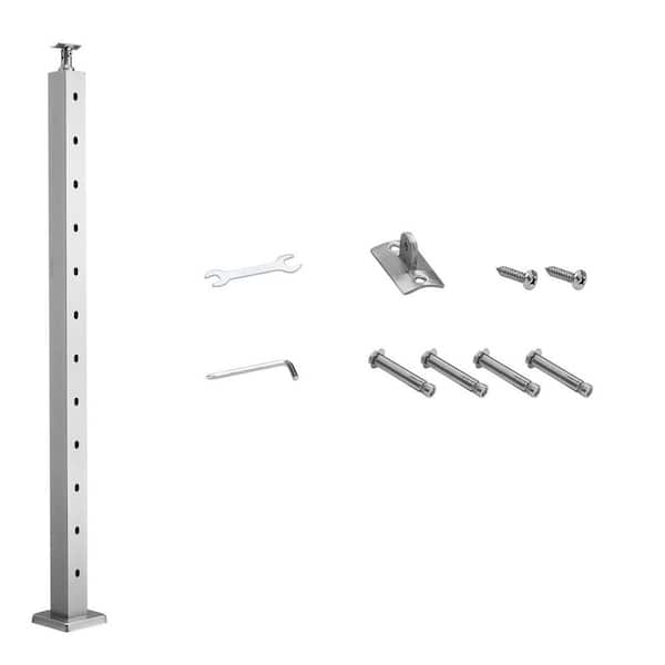 Cable Railing Post, 42 x 2 x 2 in. Stainless Steel with 30° Angled Holes, Cable for Cable Railing System, 1-Pack, Silver