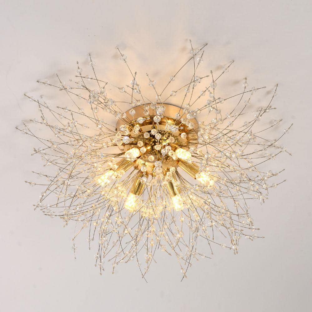 19.7 in. Modern Sputnik Firework Crystal Flush Mount Ceiling Light with No 