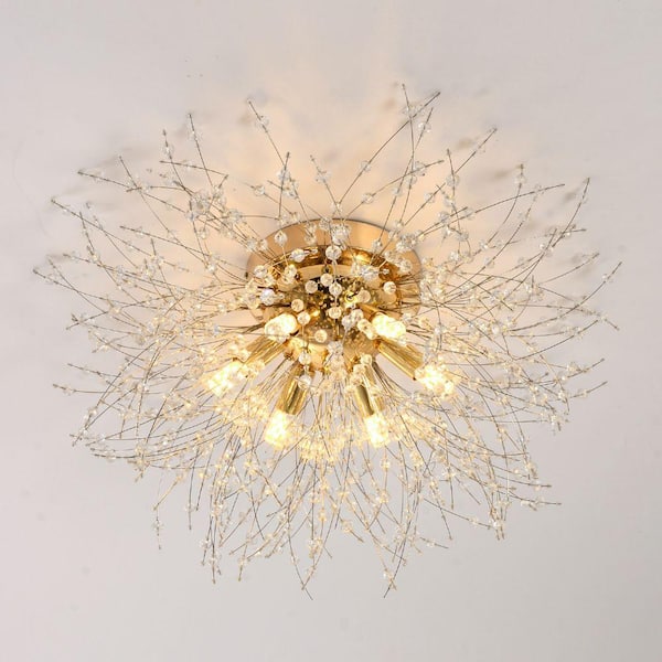 Amucolo 19.7 in. Modern Sputnik Firework Crystal Flush Mount Ceiling Light with No Bulbs Included