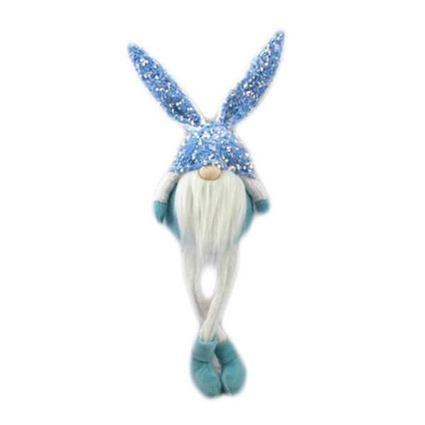 HomeRoots Jute Blue and White Fabric Bunny Rabbit Sitting Gnome