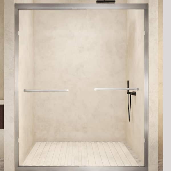 50 to 54 in. W x 72 in. H Double Sliding Framed Shower Door in Brushed Nickel Finish with Clear Glass