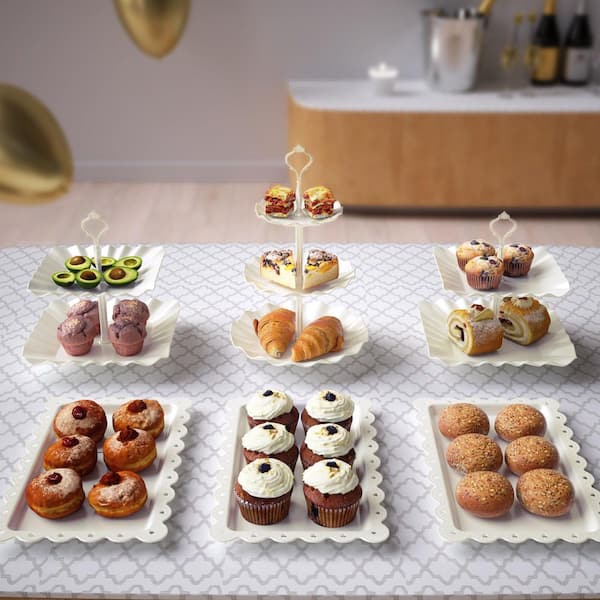 Wudkey 3-Tier 10-Pack White Cupcake Cake Stand, Dessert Table