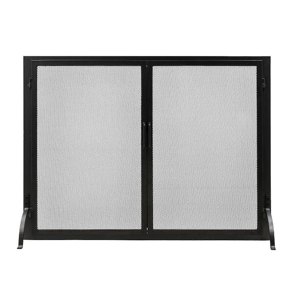 ACHLA DESIGNS 33 in. Tall Graphite 1-Panel Classic Flat Fireplace Screen with Doors